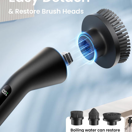 Leebein Electric Spin Scrubber (2026), Cordless Cleaning Brush with 7 Heads, Extendable Handle, IPX7, Black