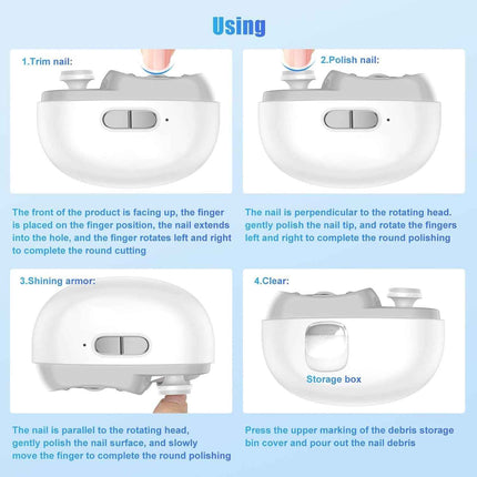 WHITE Automatic Electric Nail Clipper with Polishing,USB Rechargeable Safety Fin