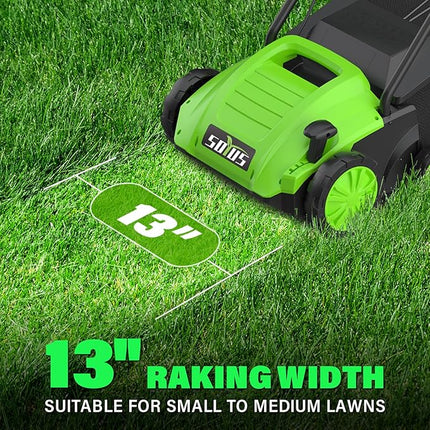 SOYUS Electric Dethatcher and Scarifier with 30L Collection Bag, 13-Inch 12 Amp