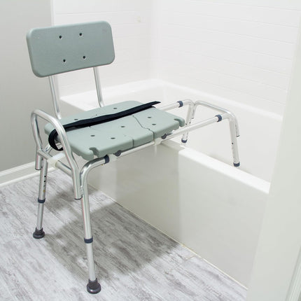 DMI Heavy-duty Sliding Transfer Bench Shower Chair With Cut-out Seat and Adjusta