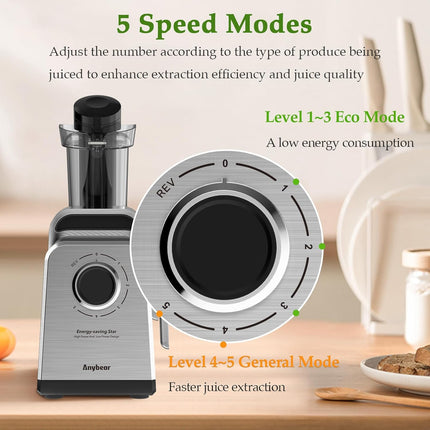 Anybear Masticating Juicer Machines, 3.5" Large Feed Chute Cold Press Juicer Fit