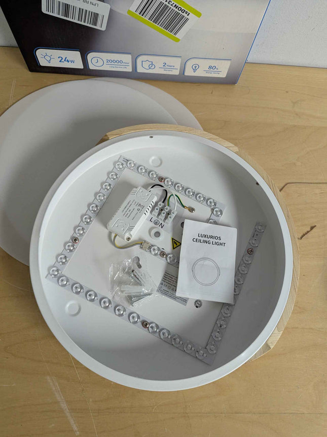 DODOPEN Flush Mount Ceiling Light, 24W Minimalist Wood Ceiling Light, 3000K/4500