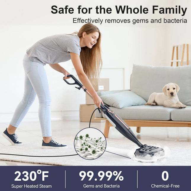 DEVOAC VM6 Steam Mop with Rotating Pads, 10 in 1 Lightweight Steam Mop & 3 Steam
