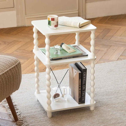 Fultyle End Table, Small Side Table with 3 Tier Open Shelf, Modern NightStand Be