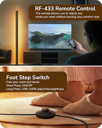 EDISHINE Wooden LED Corner Floor Lamp with Remote, Minimalist Dimmable Atmospher