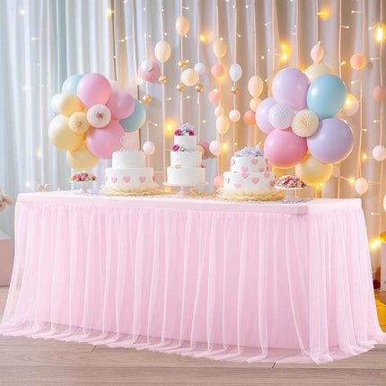 2 Pack Pink Table Cloth for 6 Foot Rectangle Tables, Pink Tulle Table Skirt Stre