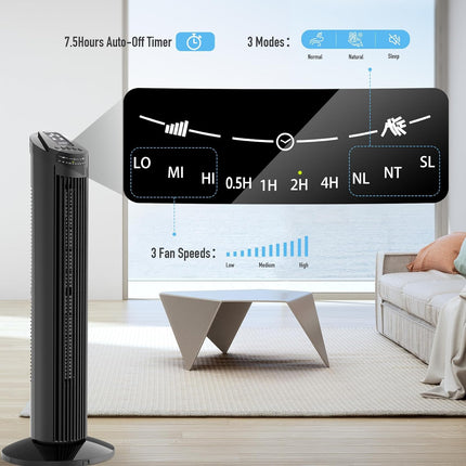 30'' Tower Fan, Portable Oscillating Quiet Cooling Fan with Remote, 3 Speeds, Bu
