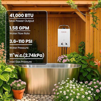 GASLAND Outdoors BS158 1.58GPM 6L Portable Gas Water Heater, Propane Tankless Wa