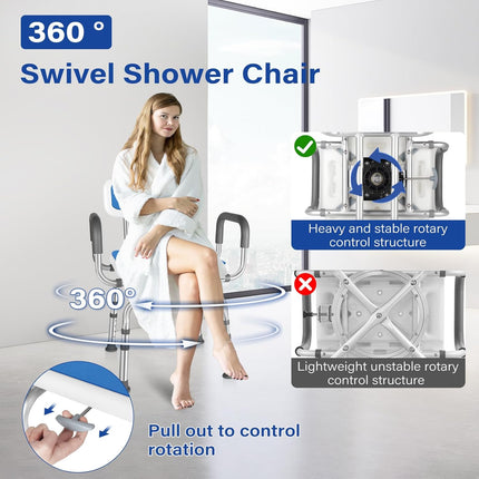 Jhkopqe Swivel Shower Chair Height Adjustable Swivel Shower Chair for Inside Sho