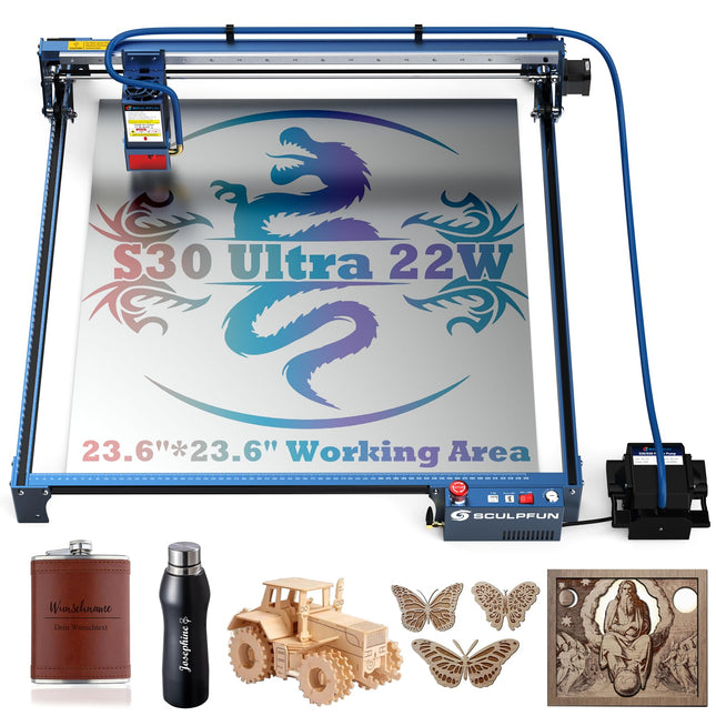 SCULPFUN S30 Ultra 22W Laser Engraver with Auto Air Assist and 23.6"x 23.6"(600x