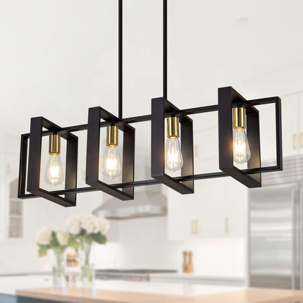 Black Farmhouse Pendant Light,1-Light Small Chandelier,Wood Dining Room Light Fi