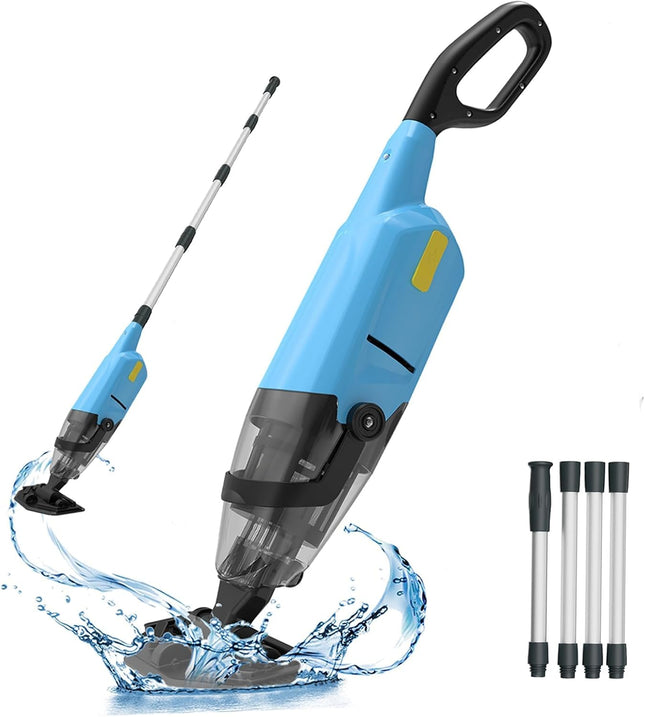 Ezasin Cordless Pool Vacuum for Above Ground & Inground Pools, Rechargeable Handheld with Telescopic Pole & Brush