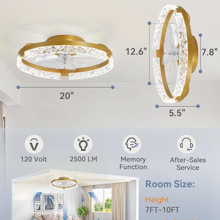 LEDIARY 20 Inch Low Profile Ceiling Fans with Lights and Remote, Fandelier Ceili