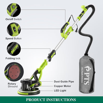 PTS Drywall Sander, 8.5A Electric Drywall Sander with Vacuum Dust Collection, 5