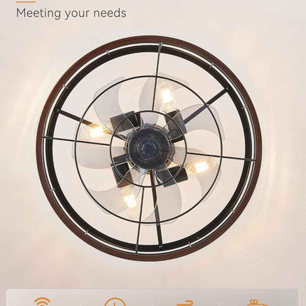 LEDIARY 20 inch Fandelier Caged Ceiling Fan with Light, Bladeless Ceiling Fan wi