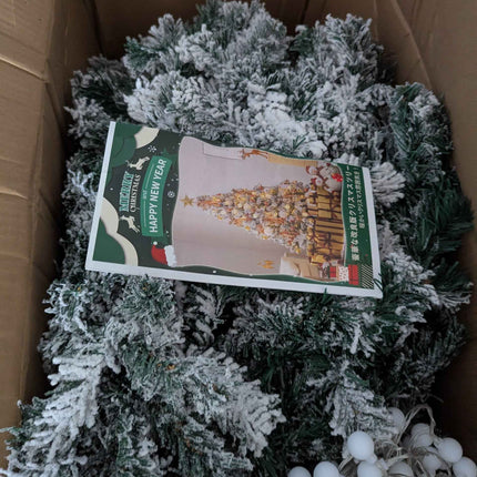 SHareconn 7ft Prelit Snow Flocked Artificial Holiday Christmas Tree with 350 Incandescent Warm White Lights, Foldable Stand, Snow Flocked Full Prelighted Xmas Tree W/1170 Branch Tips, 7.5 FT, White https://a.co/d/0bJx0XVN