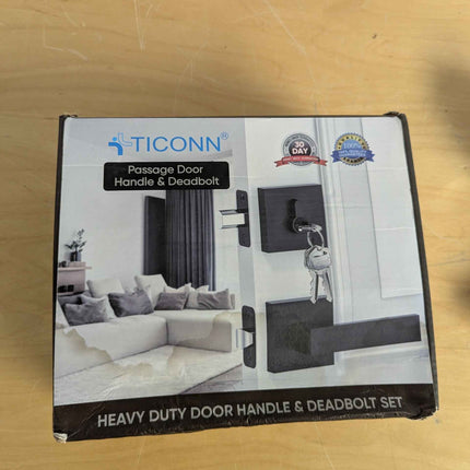 TICONN Matte Black Door Handle Heavy Duty, Reversible Square Door Lever for Bedr