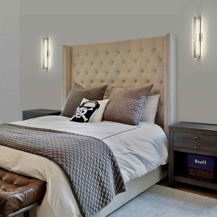 Faziyo Modern Crystal Wall Sconce,24 Inch Hardwired Wall Lamp,4000K Dimmable Bru