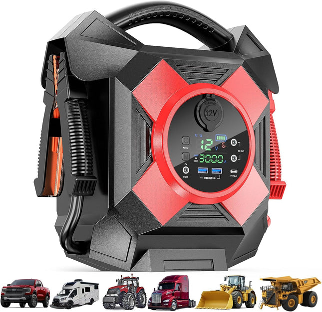 ODUKAKO DM1264 12V Semi Truck Jump Starter, 30000A Peak Heavy Duty Booster with 64000mAh Power Bank & LED