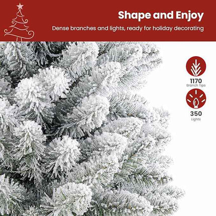 SHareconn 7ft Prelit Snow Flocked Artificial Holiday Christmas Tree with 350 Incandescent Warm White Lights, Foldable Stand, Snow Flocked Full Prelighted Xmas Tree W/1170 Branch Tips, 7.5 FT, White https://a.co/d/0bJx0XVN