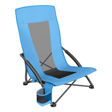 SONGMICS Portable Beach Chair, Folding Camping Chair with High Backrest, Cup Hol