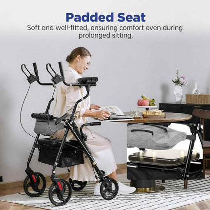 Purarelax Upright Rollator Walker, Stand Up Walkers with Armrest, 10" Wheels, Fr
