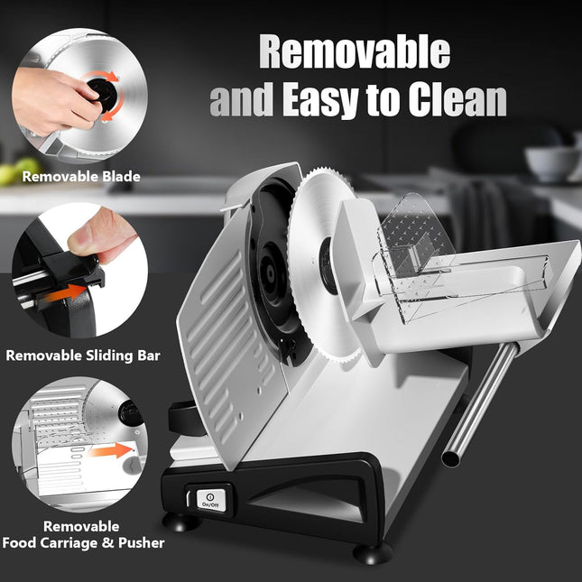 OSTBA Meat Slicer with Quiet DC Motor, 200W Electric Deli Slicer, Dual 7.5'' Sta