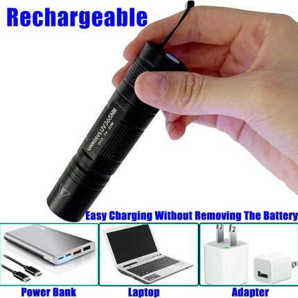 UNROEVS UV Flashlight Rechargeable 365nm Black Light for Pet Urine Detection,Sma