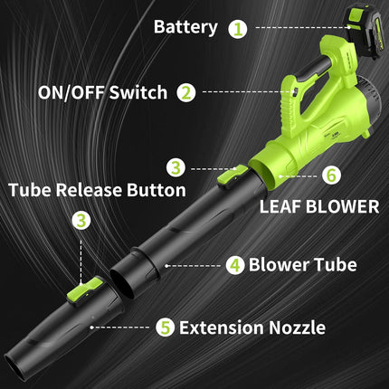 GREENER 21V Leaf Blower Cordless - 430CFM/135MPH 6 Speed Modes Electric Leaf Blo