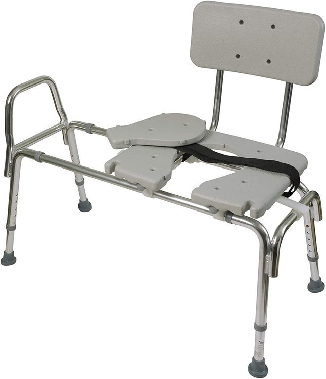 DMI Heavy-duty Sliding Transfer Bench Shower Chair With Cut-out Seat and Adjusta