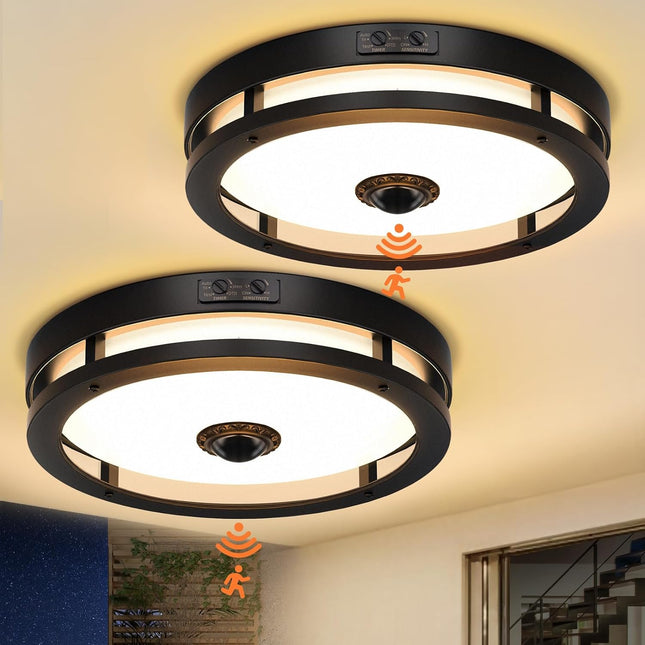 Outdoor Motion Sensor Flush Mount Ceiling Light, LED Outdoor Light Fixture 2 Pac