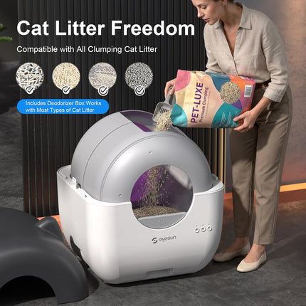 EYESUN 76L Self-Cleaning Cat Litter Box with App Control, 13L Waste Bin, Safety Sensors & Odor Control
