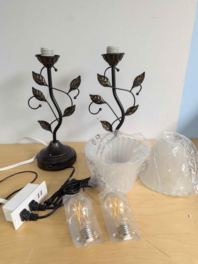 Touch Lamps for Nightstand Set of 2, Stripe Glass Shade Blossoming Bedside Lamp