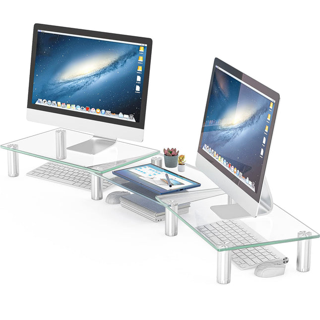 Hemudu Dual Monitor Stand -Adjustable Length and Angle Dual Monitor Riser, Compu