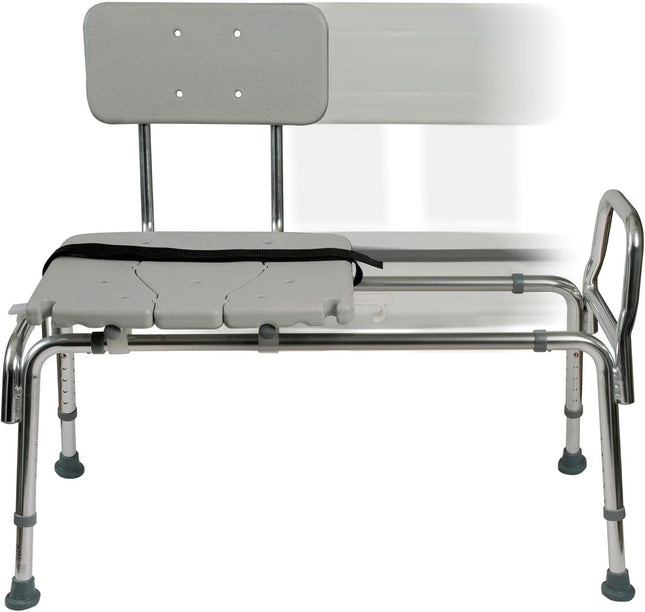 DMI Heavy-duty Sliding Transfer Bench Shower Chair With Cut-out Seat and Adjusta
