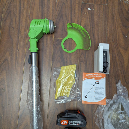 Cordless Weed Wacker 21V with 2 x 2.0Ah Batteries & 4 Blade Types, Stringless Electric Grass Trimmer, Green