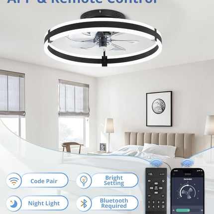 Low Profile Ceiling Fans with Lights and Remote, 19.7'' Modern Flush Mount Ceili