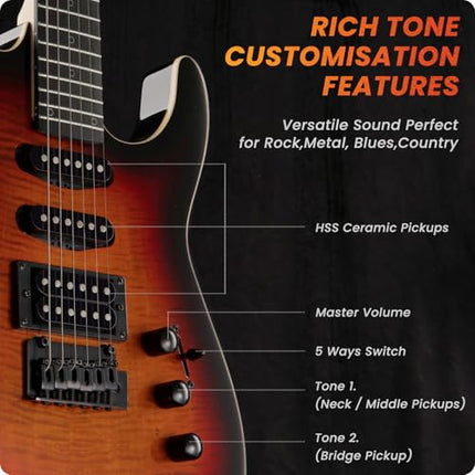 Fesley X 39" Solid Body Electric Guitar:Electric Guitar Kit with Bone Nut, Full