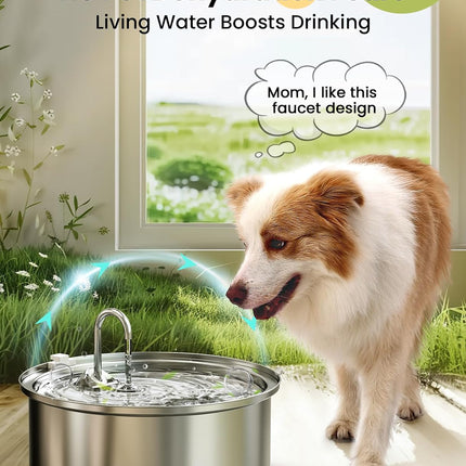 oneisall 7L Stainless Steel Pet Fountain for Dogs & Cats, Ultra-Quiet Water Dispenser with Triple Filtration