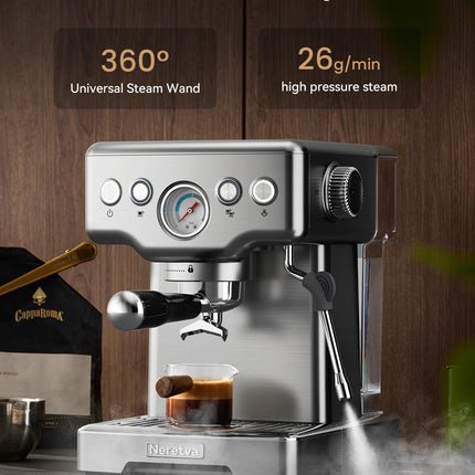 Neretva Espresso Machines, Professional 15 Bar Espresso Maker with Milk Frother