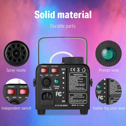 Donner DFM-500 500W Fog Machine with Controllable RGB LED Lights, DJ Smoke Machi