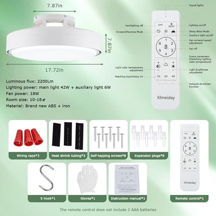 Klmeiday Modern Bladeless Ceiling Fans with Lights and Remote, Reversible, DC Mo
