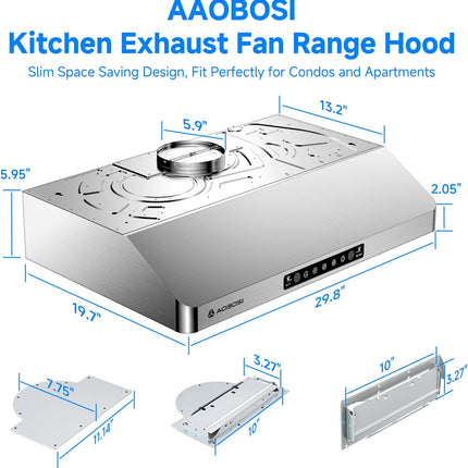 AAOBOSI 30 Inch Under Cabinet Range Hood, 700 CFM, Gesture & Touch Control