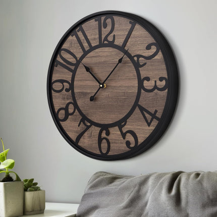 LEIKE Large Wall Clock,Silent,Non Ticking,Battery Operated Round Modern Big Wood