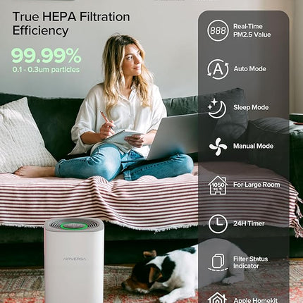Airversa 𝗧𝗿𝘂𝗲 𝗛𝗘𝗣𝗔 𝗣𝗿𝗼 Air Purifier for Home Bedroom Large Room 1050