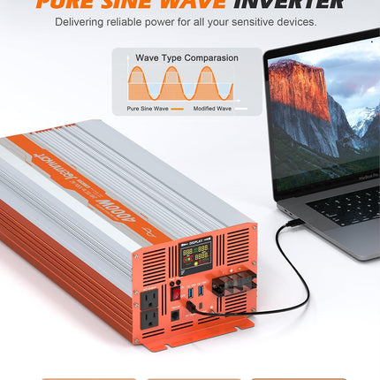(no remote) JOEMNWART 4000W Pure Sine Wave Inverter 24V DC to 120V AC Converter,