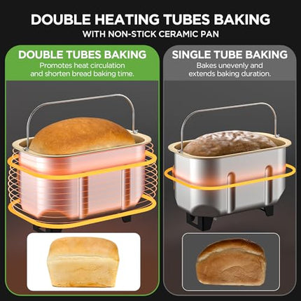 FAULTY Neretva Bread Maker, 3.3LB Larger Bread Machine 15-in-1 Stainless Steel &