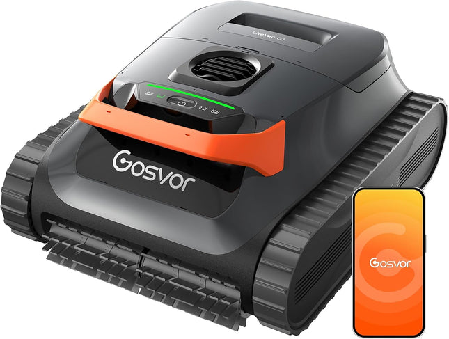 Gosvor LiteVac G1 Pool Vacuum Robot (2026), Wall, Waterline & Platform Cleaning, 200 Min Runtime, App Control, 15.2 lb