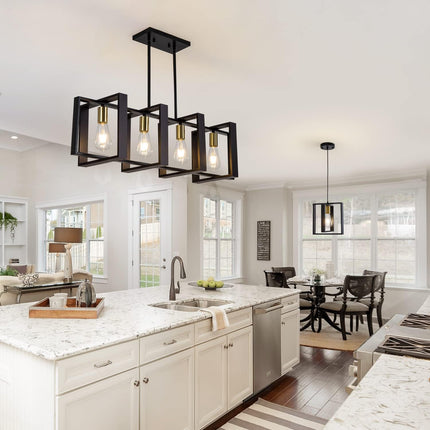 Black Farmhouse Pendant Light,1-Light Small Chandelier,Wood Dining Room Light Fi