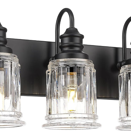 HWH 3-Light Matte Black Bathroom Vanity Light, 18 in Wall Fixture with Fluted Clear Glass Shades, ETL Listed